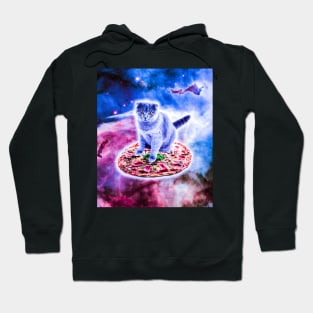 Galaxy Kitty Cat Riding Pizza In Space Hoodie